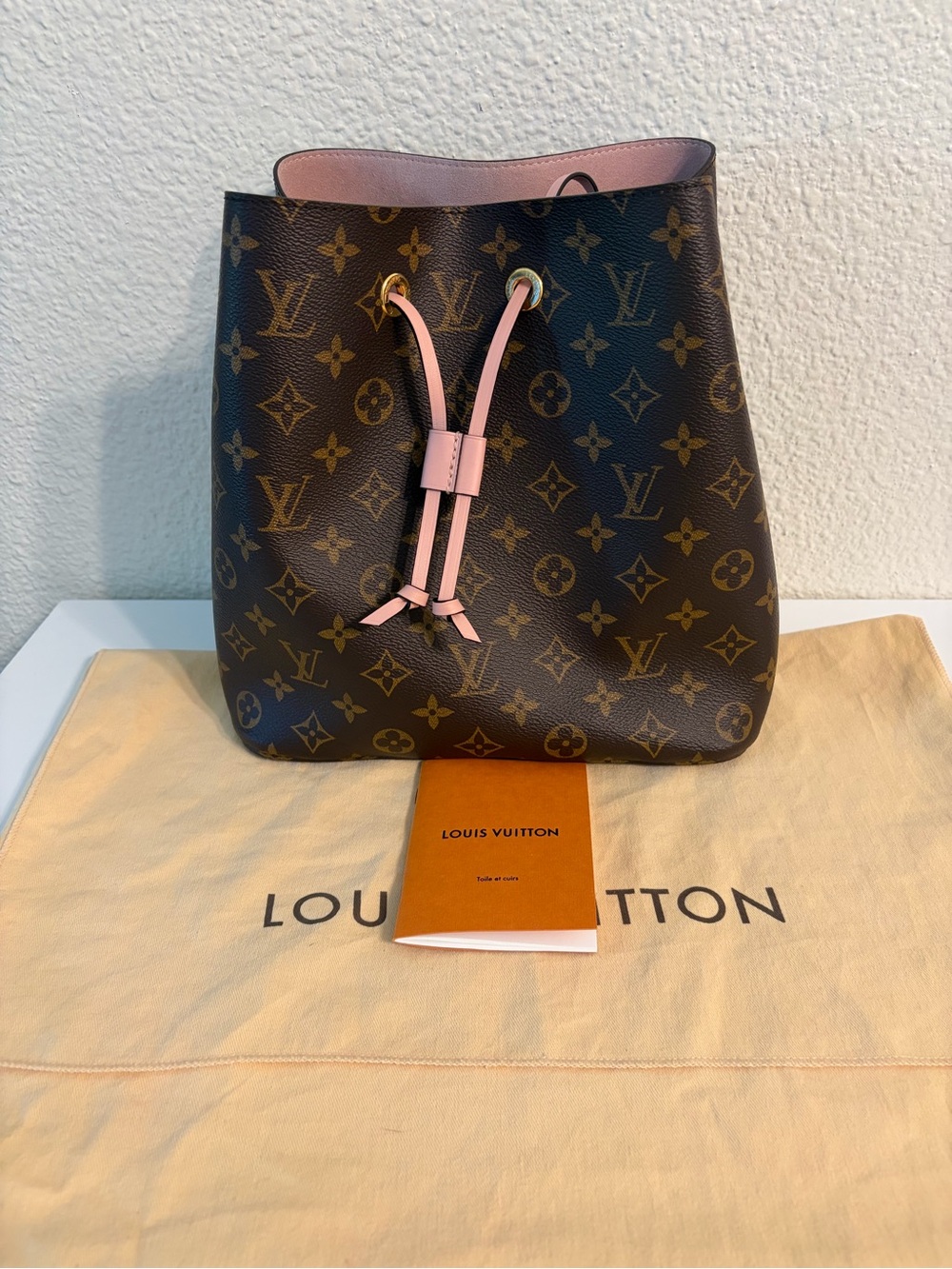 Louis Vuitton Brown Monogram Bucket Bag with Pink Trim